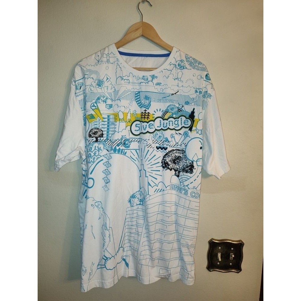 Men's Rare Vintage 5ive Jungle White Blue Cotton T Shirt Size 2XL